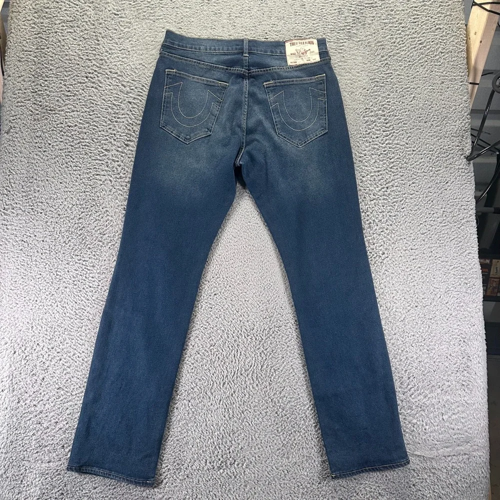True Religion Ricky Jeans Men's 34x34 Blue Cotton Denim Straight Relaxed Faded